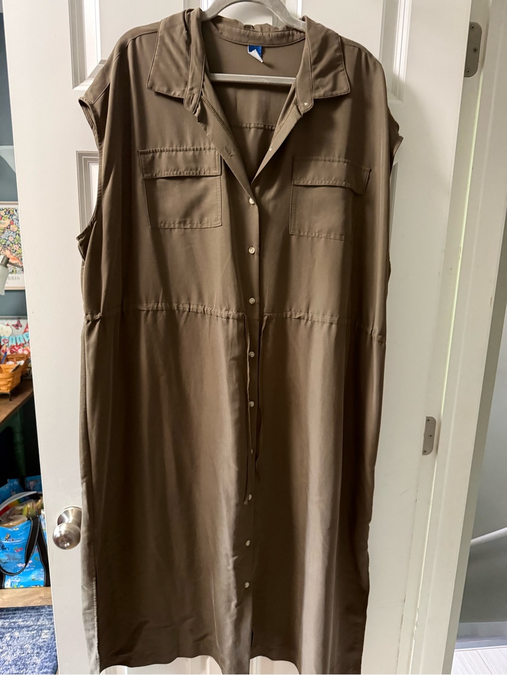 Old Navy Olive Green Button-Front Shirt Dress